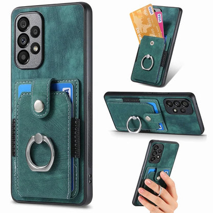 D2 For Samsung Galaxy A13 4G Case Leather Coated TPU Phone Cover with Ring Holder Kickstand