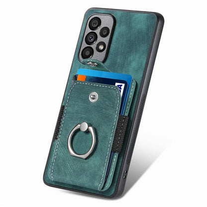 D2 For Samsung Galaxy A13 4G Case Leather Coated TPU Phone Cover with Ring Holder Kickstand