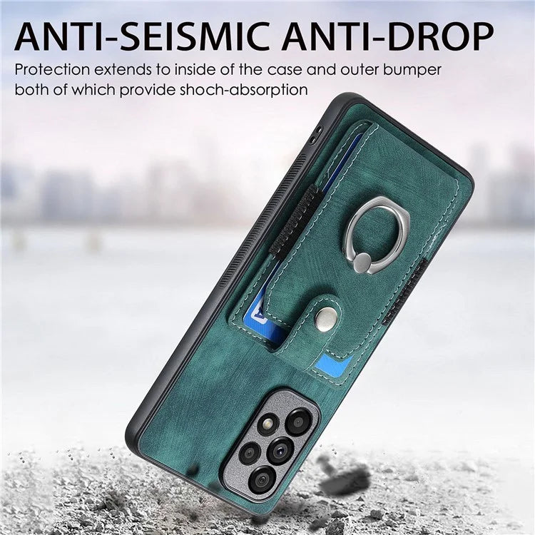 D2 For Samsung Galaxy A13 4G Case Leather Coated TPU Phone Cover with Ring Holder Kickstand