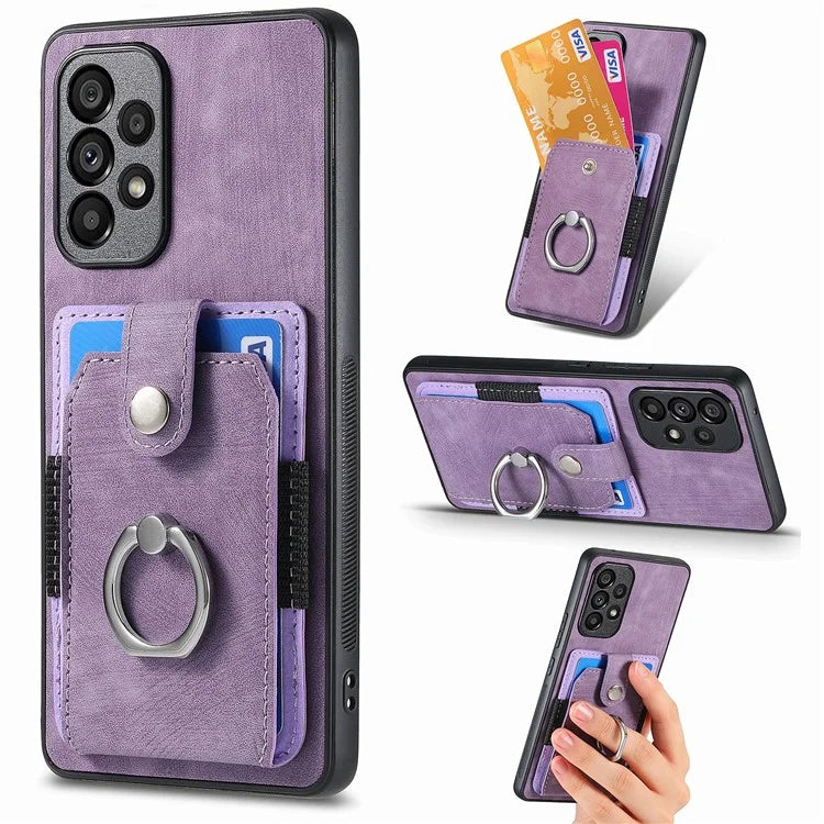 D2 For Samsung Galaxy A13 4G Case Leather Coated TPU Phone Cover with Ring Holder Kickstand