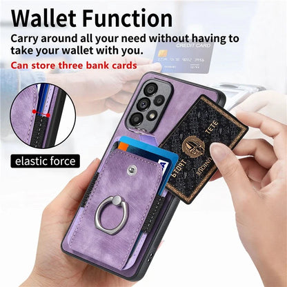 D2 For Samsung Galaxy A13 4G Case Leather Coated TPU Phone Cover with Ring Holder Kickstand