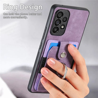 D2 For Samsung Galaxy A13 4G Case Leather Coated TPU Phone Cover with Ring Holder Kickstand