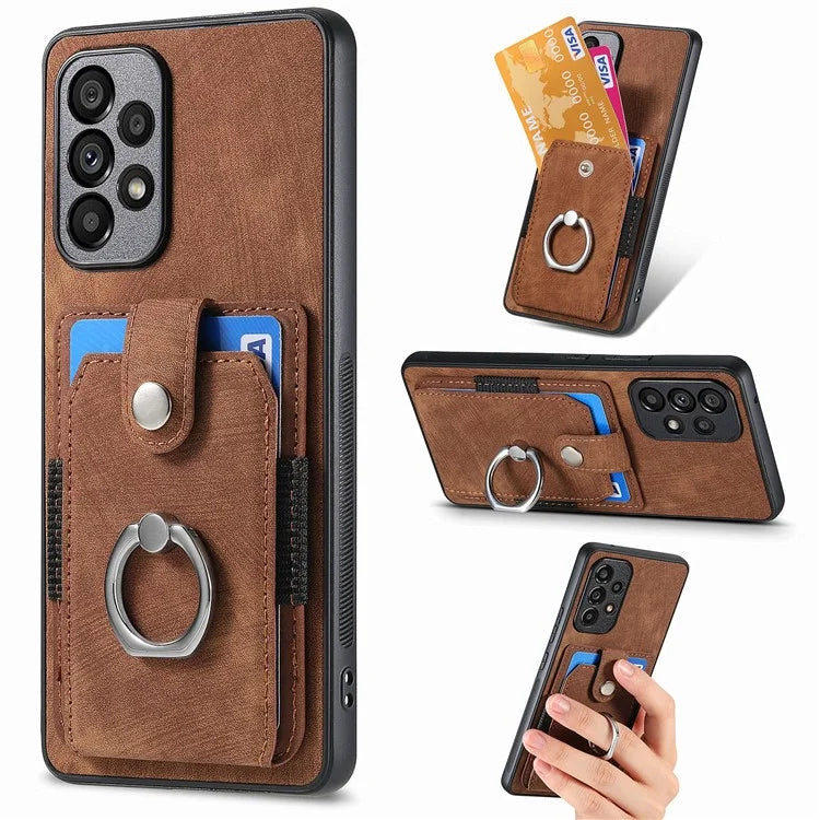 D2 For Samsung Galaxy A13 4G Case Leather Coated TPU Phone Cover with Ring Holder Kickstand