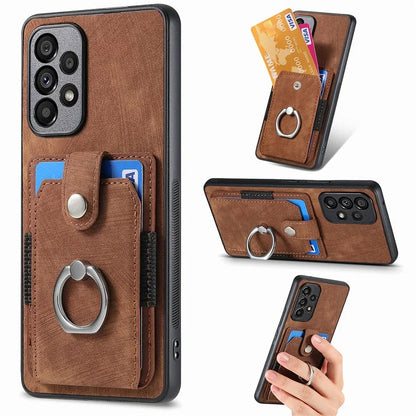 D2 For Samsung Galaxy A13 4G Case Leather Coated TPU Phone Cover with Ring Holder Kickstand