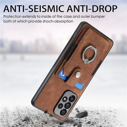 D2 For Samsung Galaxy A13 4G Case Leather Coated TPU Phone Cover with Ring Holder Kickstand