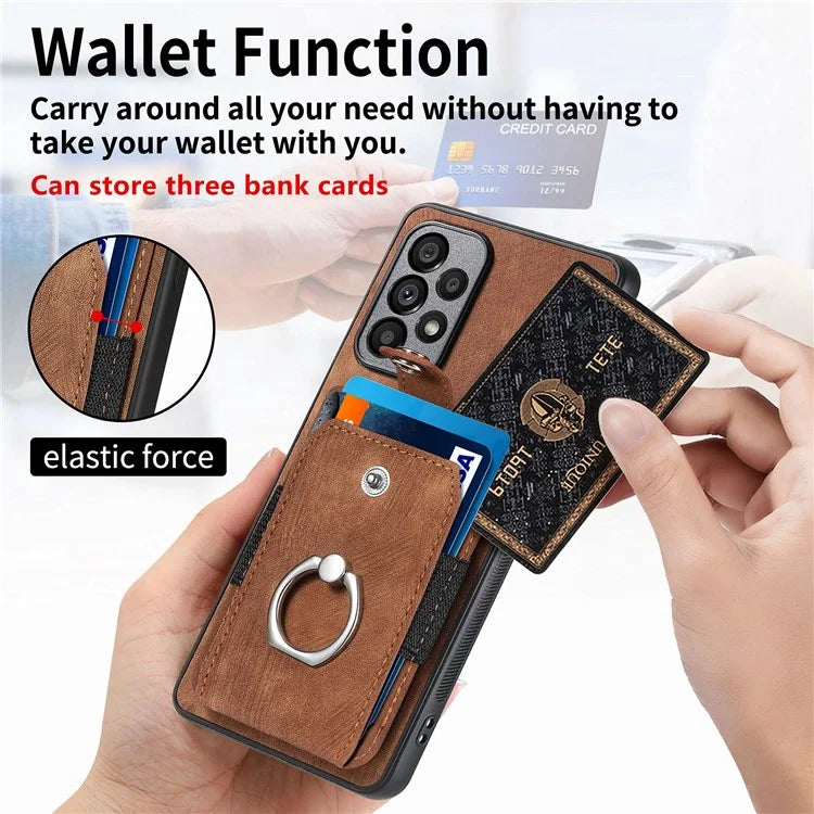 D2 For Samsung Galaxy A13 4G Case Leather Coated TPU Phone Cover with Ring Holder Kickstand