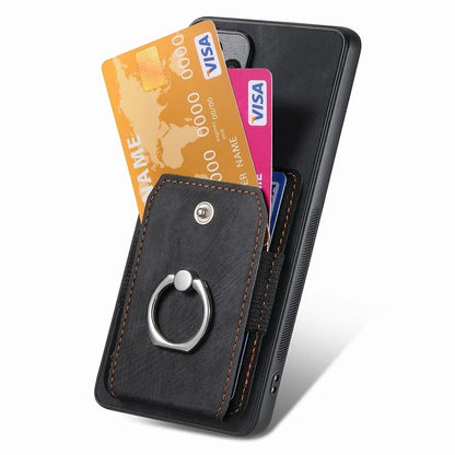 D2 For Samsung Galaxy A53 5G Card Slots Retro PU Leather+TPU Phone Cover with Ring Kickstand