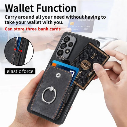 D2 For Samsung Galaxy A53 5G Card Slots Retro PU Leather+TPU Phone Cover with Ring Kickstand