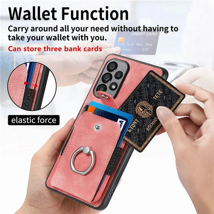D2 For Samsung Galaxy A53 5G Card Slots Retro PU Leather+TPU Phone Cover with Ring Kickstand