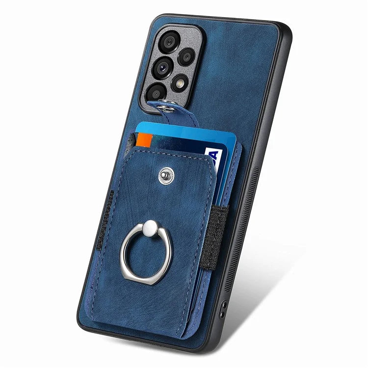 D2 For Samsung Galaxy A53 5G Card Slots Retro PU Leather+TPU Phone Cover with Ring Kickstand