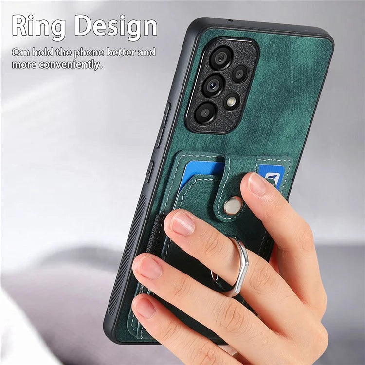 D2 For Samsung Galaxy A53 5G Card Slots Retro PU Leather+TPU Phone Cover with Ring Kickstand