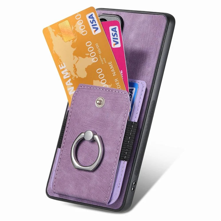 D2 For Samsung Galaxy A53 5G Card Slots Retro PU Leather+TPU Phone Cover with Ring Kickstand