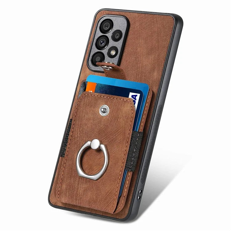 D2 For Samsung Galaxy A53 5G Card Slots Retro PU Leather+TPU Phone Cover with Ring Kickstand