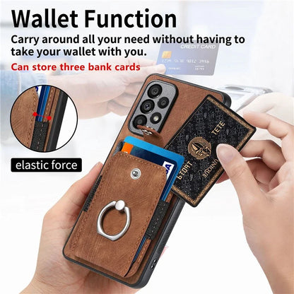D2 For Samsung Galaxy A53 5G Card Slots Retro PU Leather+TPU Phone Cover with Ring Kickstand
