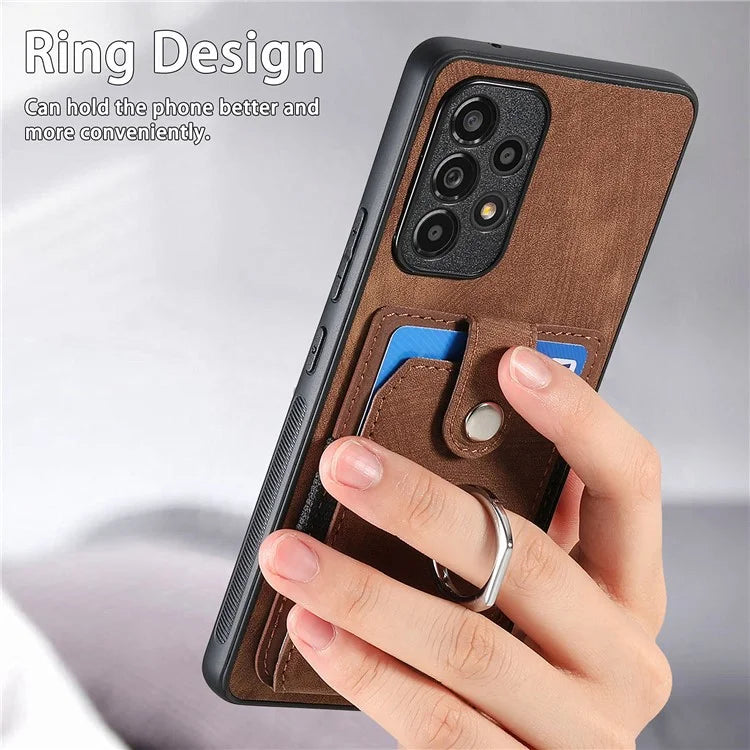 D2 For Samsung Galaxy A53 5G Card Slots Retro PU Leather+TPU Phone Cover with Ring Kickstand