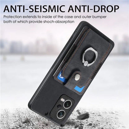 D2 For Xiaomi Redmi Note 12 Pro 5G Case Ring Kickstand Retro Leather+TPU Card Holder Phone Cover