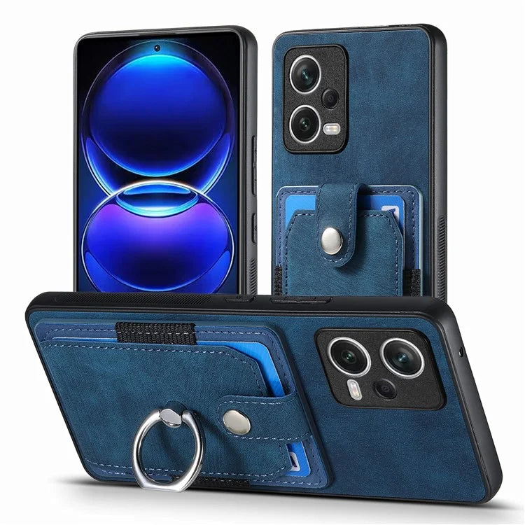 D2 For Xiaomi Redmi Note 12 Pro 5G Case Ring Kickstand Retro Leather+TPU Card Holder Phone Cover