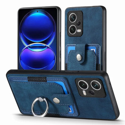 D2 For Xiaomi Redmi Note 12 Pro 5G Case Ring Kickstand Retro Leather+TPU Card Holder Phone Cover
