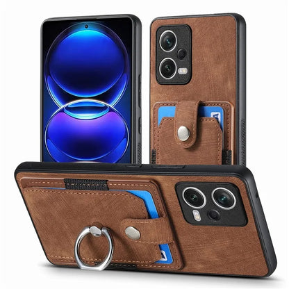 D2 For Xiaomi Redmi Note 12 Pro 5G Case Ring Kickstand Retro Leather+TPU Card Holder Phone Cover