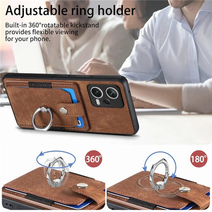 D2 For Xiaomi Redmi Note 12 Pro 5G Case Ring Kickstand Retro Leather+TPU Card Holder Phone Cover