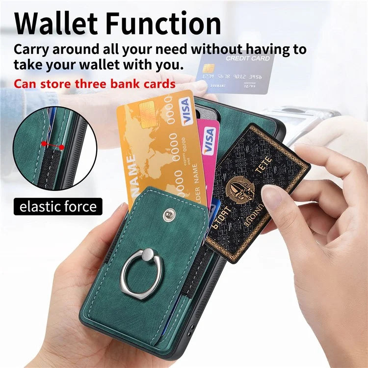 D2 For Xiaomi Redmi Note 12 Pro 5G Case Ring Kickstand Retro Leather+TPU Card Holder Phone Cover