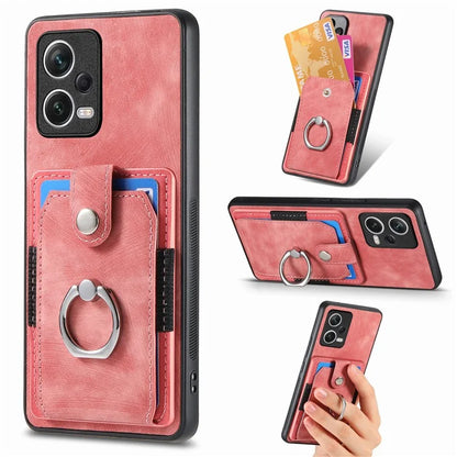 D2 For Xiaomi Redmi Note 12 Pro 5G Case Ring Kickstand Retro Leather+TPU Card Holder Phone Cover
