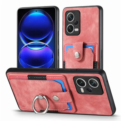 D2 For Xiaomi Redmi Note 12 Pro 5G Case Ring Kickstand Retro Leather+TPU Card Holder Phone Cover