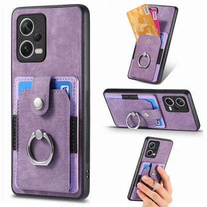 D2 For Xiaomi Redmi Note 12 Pro 5G Case Ring Kickstand Retro Leather+TPU Card Holder Phone Cover