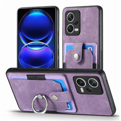 D2 For Xiaomi Redmi Note 12 Pro 5G Case Ring Kickstand Retro Leather+TPU Card Holder Phone Cover