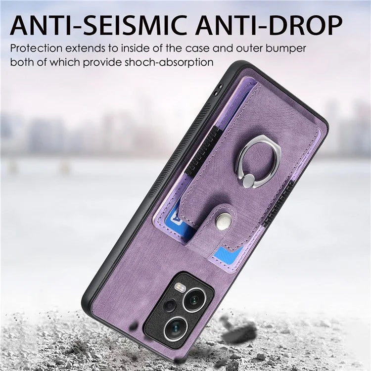 D2 For Xiaomi Redmi Note 12 Pro 5G Case Ring Kickstand Retro Leather+TPU Card Holder Phone Cover