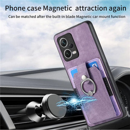 D2 For Xiaomi Redmi Note 12 Pro 5G Case Ring Kickstand Retro Leather+TPU Card Holder Phone Cover