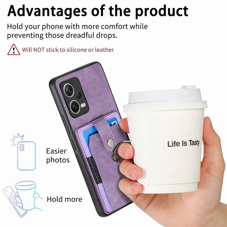 D2 For Xiaomi Redmi Note 12 Pro 5G Case Ring Kickstand Retro Leather+TPU Card Holder Phone Cover