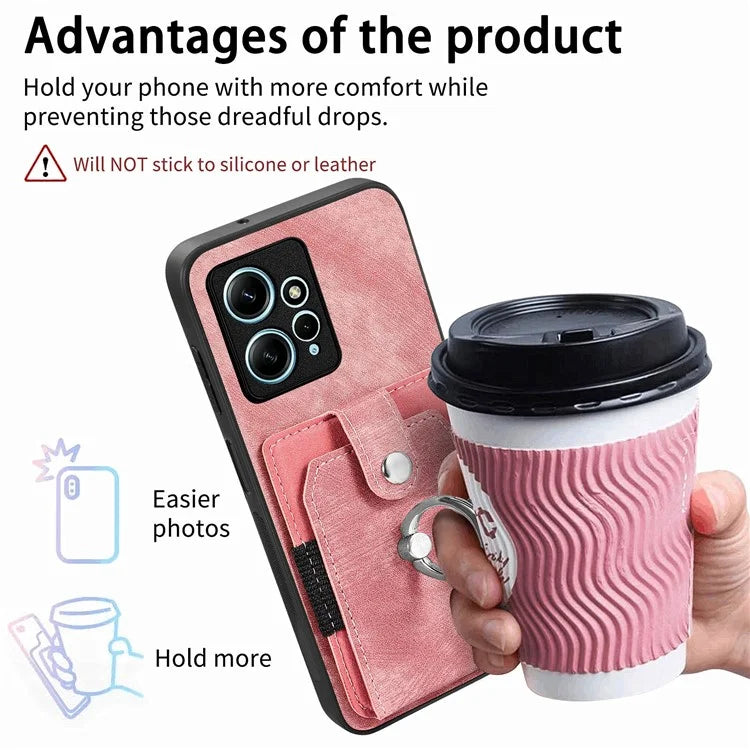 D2 For Xiaomi Redmi Note 12 4G Case Leather Coated TPU Phone Cover with Card Slots