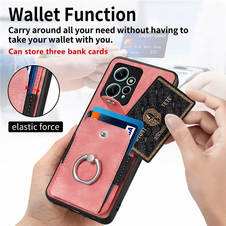 D2 For Xiaomi Redmi Note 12 4G Case Leather Coated TPU Phone Cover with Card Slots