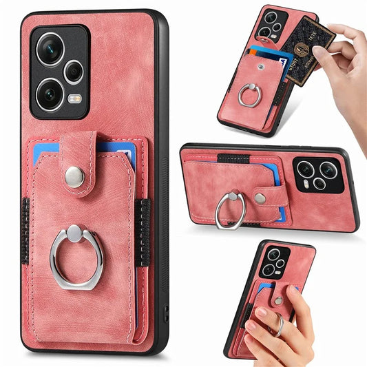 D2 For Xiaomi Redmi Note 12 Pro+ 5G Case Card Slots Leather+TPU Retro Phone Cover with Kickstand