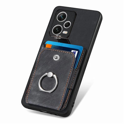 D2 For Xiaomi Redmi Note 12 Pro+ 5G Case Card Slots Leather+TPU Retro Phone Cover with Kickstand