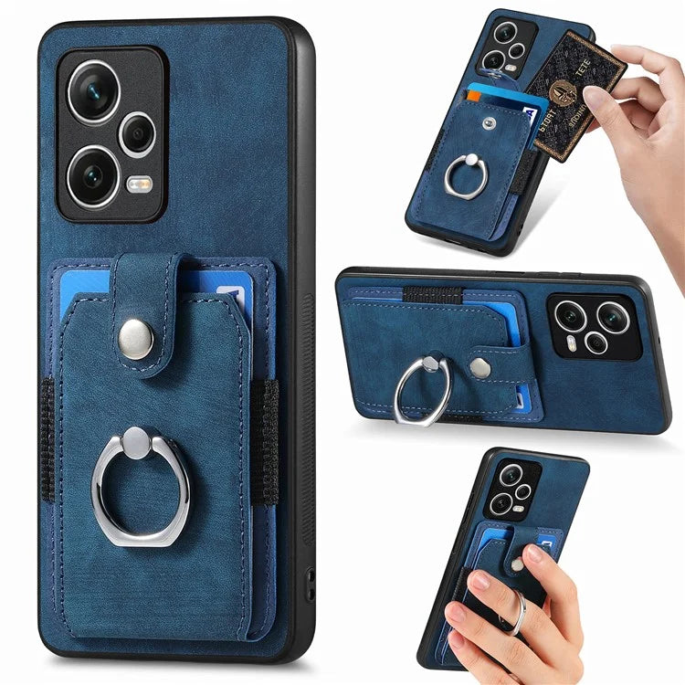 D2 For Xiaomi Redmi Note 12 Pro+ 5G Case Card Slots Leather+TPU Retro Phone Cover with Kickstand