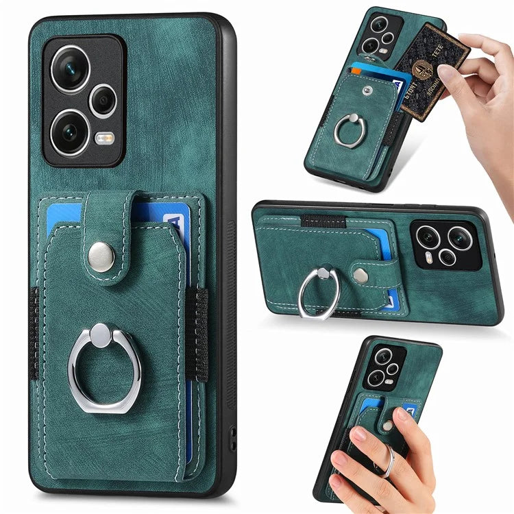 D2 For Xiaomi Redmi Note 12 Pro+ 5G Case Card Slots Leather+TPU Retro Phone Cover with Kickstand
