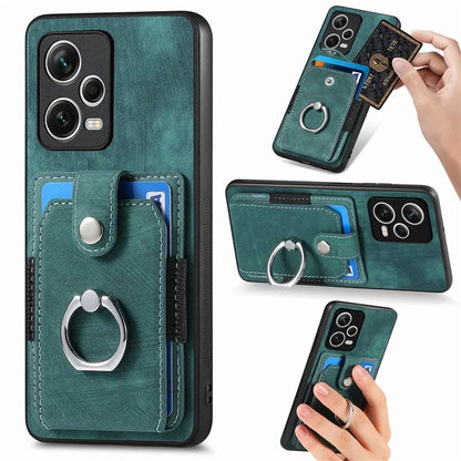 D2 For Xiaomi Redmi Note 12 Pro+ 5G Case Card Slots Leather+TPU Retro Phone Cover with Kickstand