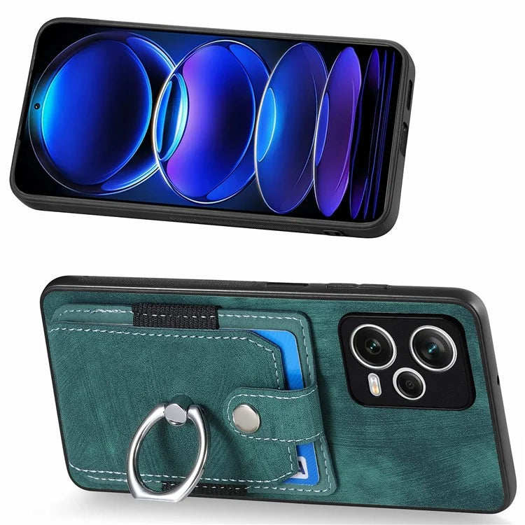 D2 For Xiaomi Redmi Note 12 Pro+ 5G Case Card Slots Leather+TPU Retro Phone Cover with Kickstand