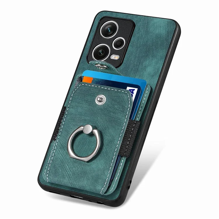 D2 For Xiaomi Redmi Note 12 Pro+ 5G Case Card Slots Leather+TPU Retro Phone Cover with Kickstand