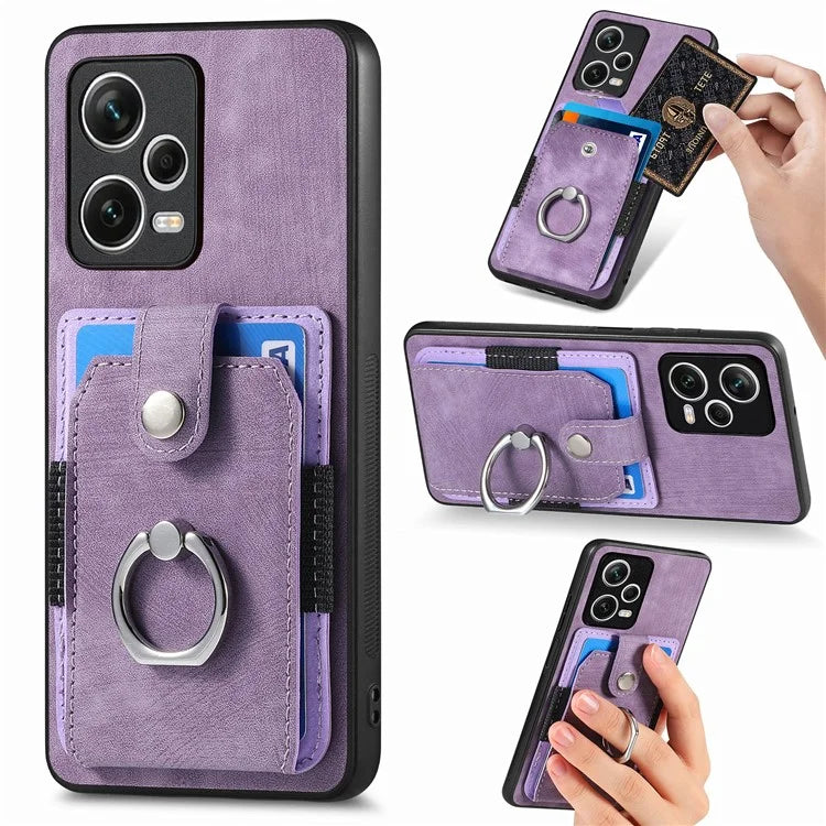 D2 For Xiaomi Redmi Note 12 Pro+ 5G Case Card Slots Leather+TPU Retro Phone Cover with Kickstand