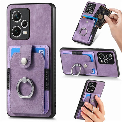 D2 For Xiaomi Redmi Note 12 Pro+ 5G Case Card Slots Leather+TPU Retro Phone Cover with Kickstand
