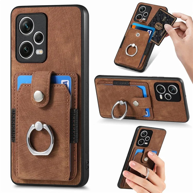 D2 For Xiaomi Redmi Note 12 Pro+ 5G Case Card Slots Leather+TPU Retro Phone Cover with Kickstand