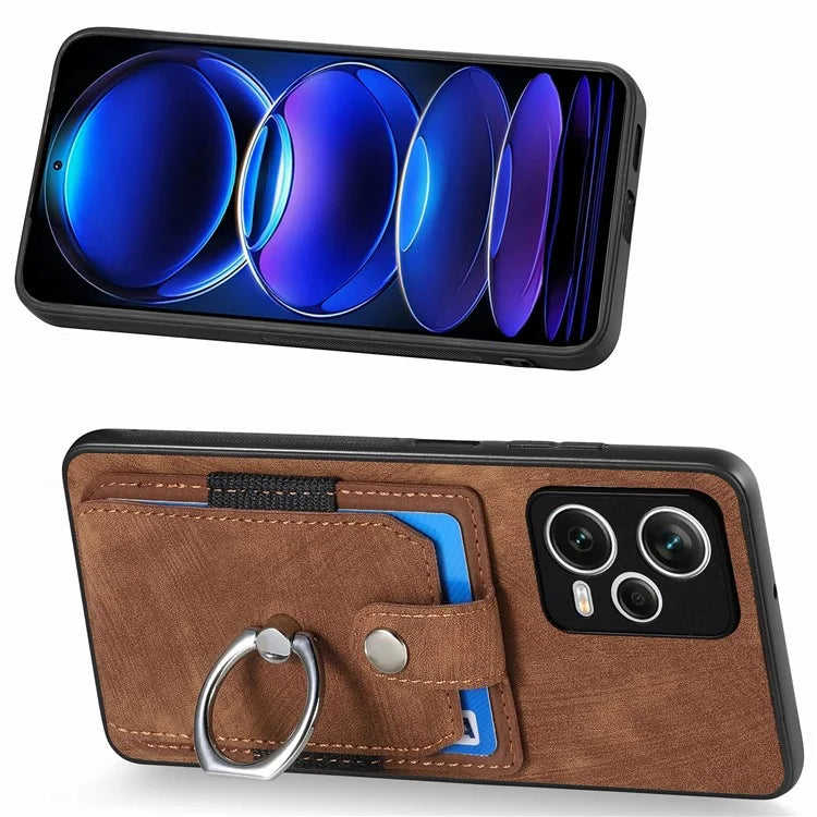 D2 For Xiaomi Redmi Note 12 Pro+ 5G Case Card Slots Leather+TPU Retro Phone Cover with Kickstand