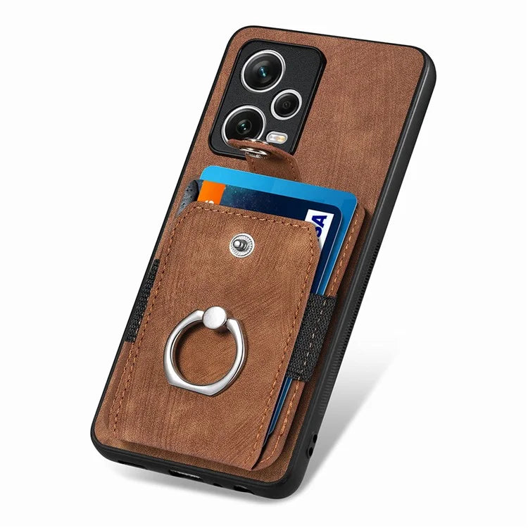 D2 For Xiaomi Redmi Note 12 Pro+ 5G Case Card Slots Leather+TPU Retro Phone Cover with Kickstand