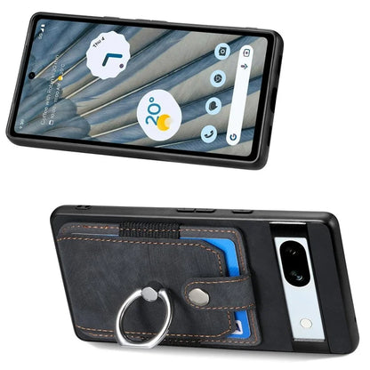 D2 For Google Pixel 7a Case with Card Holder Ring Kickstand Leather Coated TPU Phone Cover