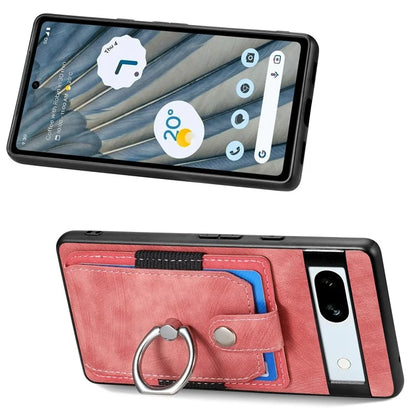 D2 For Google Pixel 7a Case with Card Holder Ring Kickstand Leather Coated TPU Phone Cover