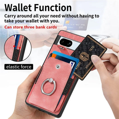 D2 For Google Pixel 7a Case with Card Holder Ring Kickstand Leather Coated TPU Phone Cover