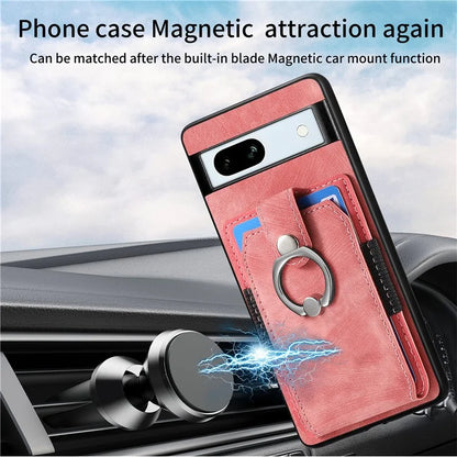 D2 For Google Pixel 7a Case with Card Holder Ring Kickstand Leather Coated TPU Phone Cover